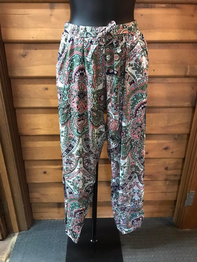 CHIC LADY Casual Pants - Green/Pink/White