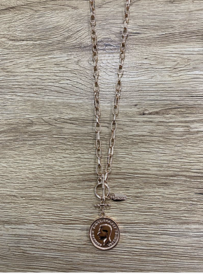 HARMONIE COLLECTIONS Rose Gold Fob Chain Necklace with Single Coin