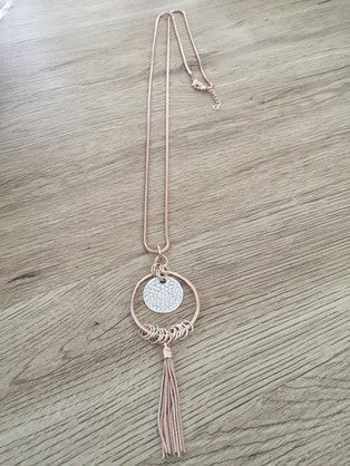 HARMONIE COLLECTIONS Rose Gold Necklace with Silver Disc Round Pendant