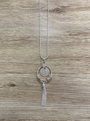 HARMONIE COLLECTIONS Silver Necklace with Rose Gold Disc Round Pendant