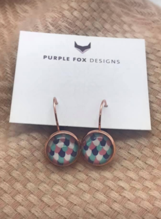 PURPLE FOX DESIGNS Glass Dome Earrings - White/Pink/Aqua