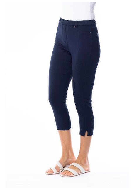 CAFE LATTE Stretch Cotton Capri Jeggings - Navy