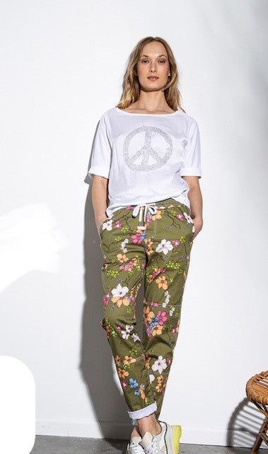 FUNKY STAFF Japan Flowers You2 Pants - Military Olive