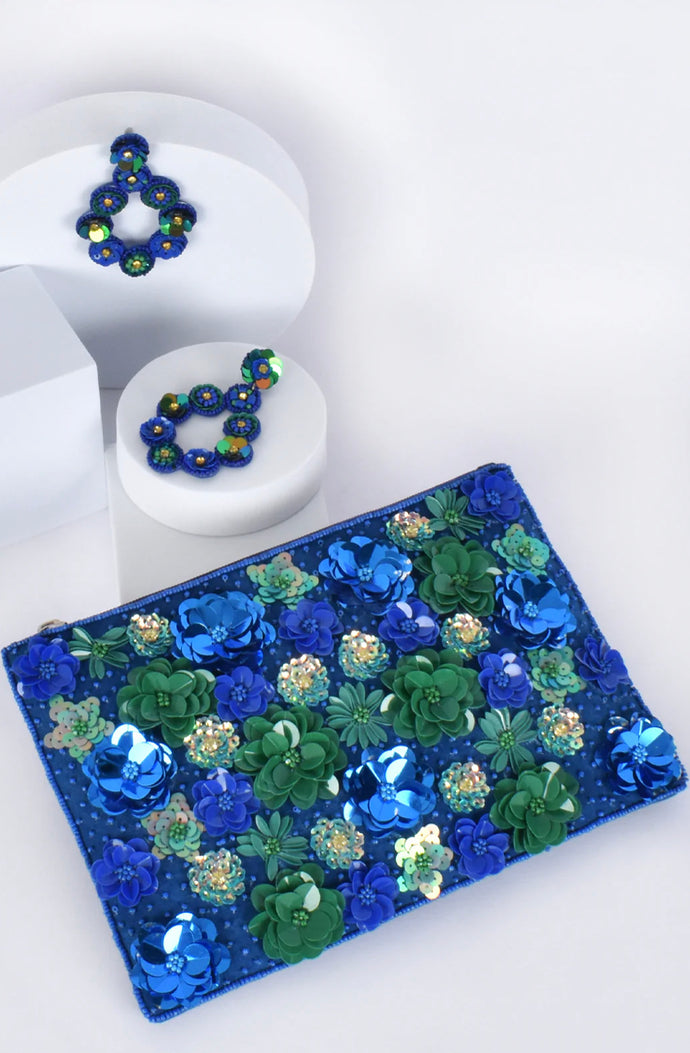 ADORNE Flower Bomb Event Clutch - Blue