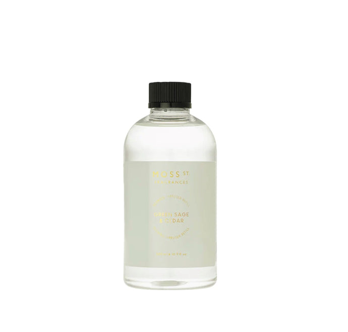 MOSS ST Ceramic Diffuser Refill 500ml - Green Sage & Cedar