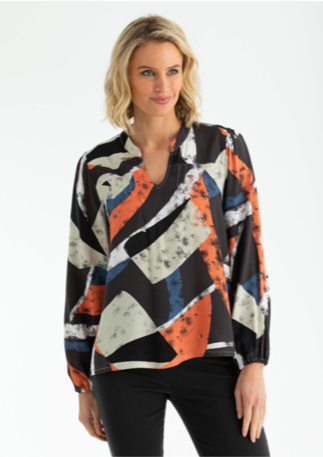 MARCO POLO Layered Long Sleeve Abstract Top