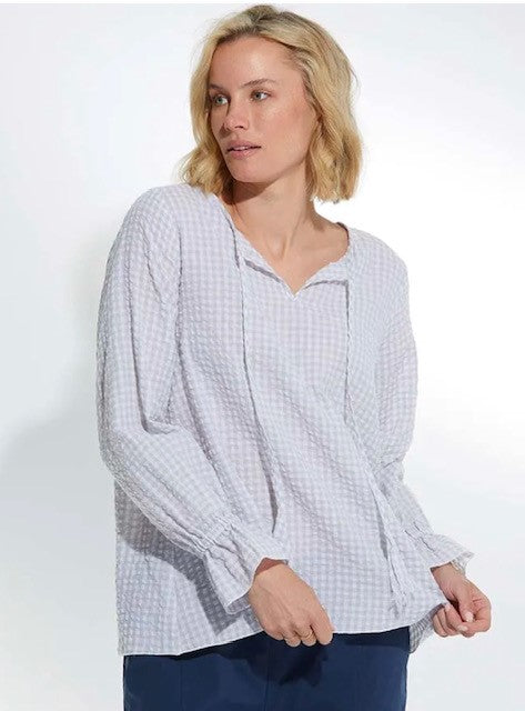 MARCO POLO Long Sleeve Gingham Top - Nickel/White